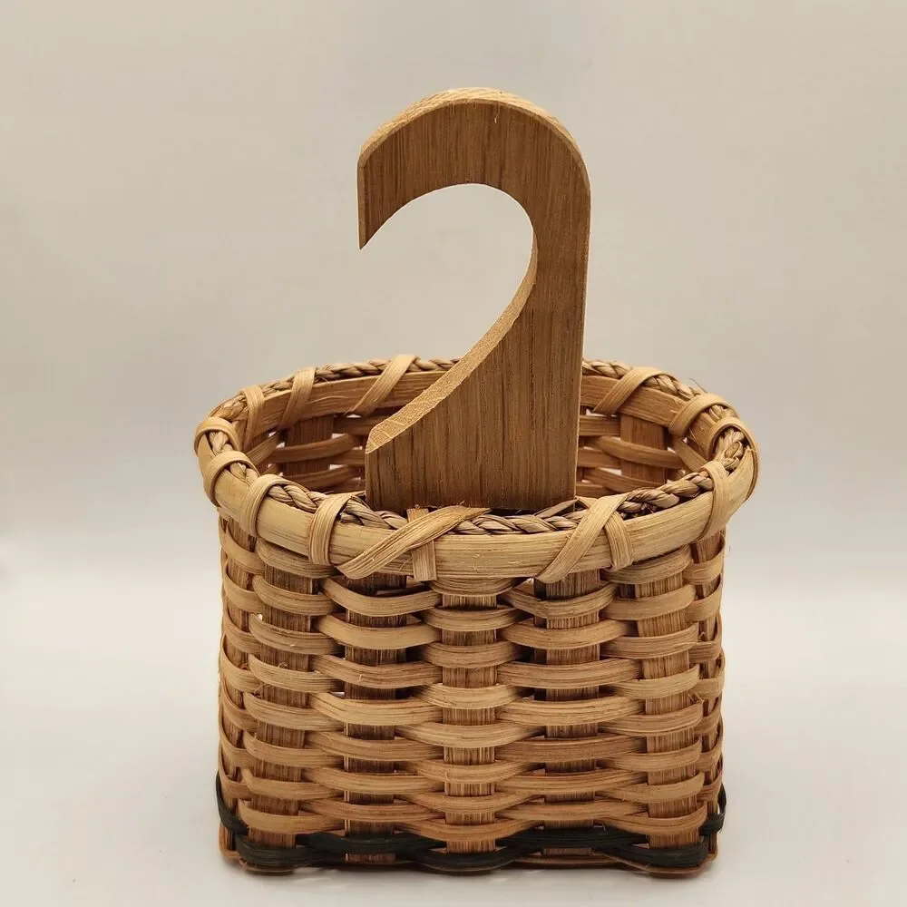 Vintage Woven Wooden Hanging Door Knob Basket
